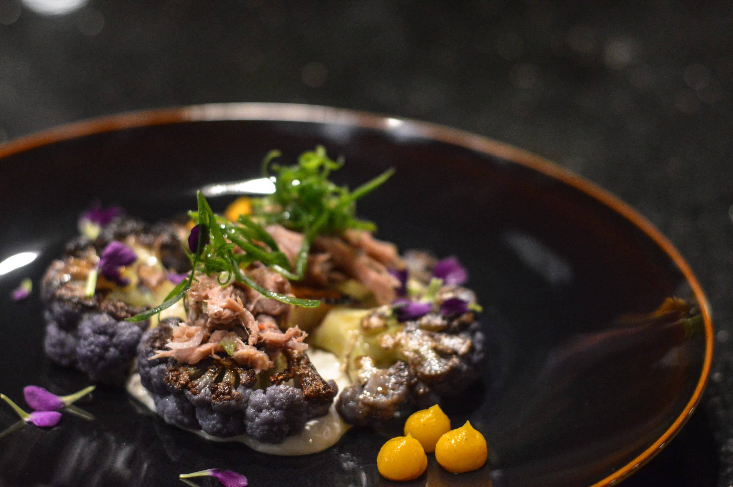 Farm to table inspired purple cauliflower dish at AG Inspired Cuisine