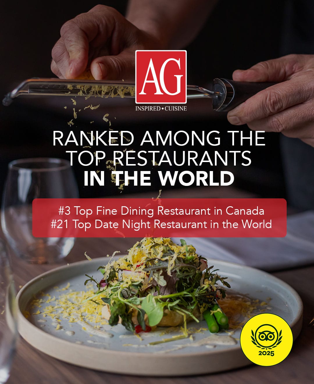 AG Inspired Cuisine ranked among the top date night restaurants in the world night